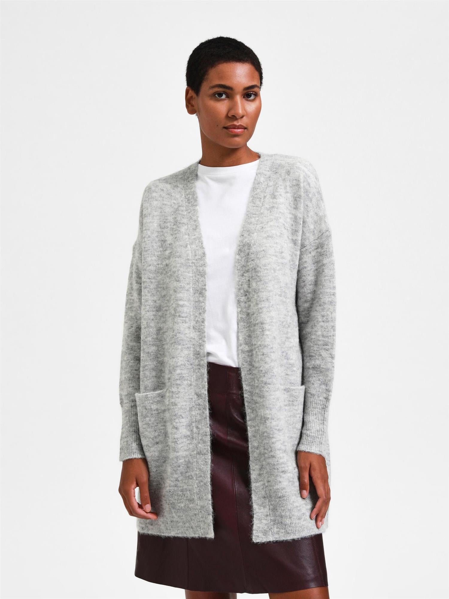SLFLULU New Ls Knit Long Cardigan-light grey
