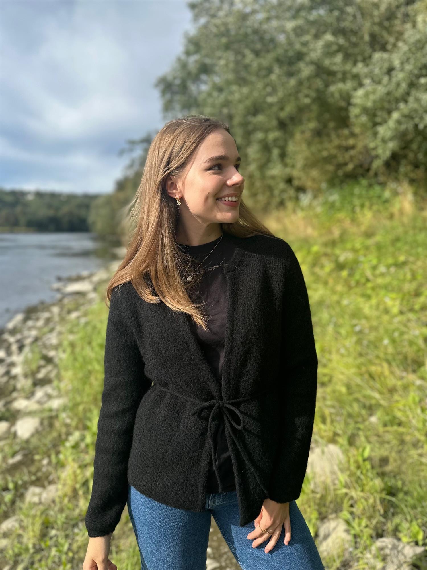 SLFSia Ras Ls Knit Belt cardigan-black