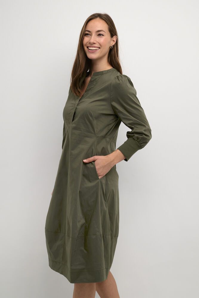 Cuantoinette 3/4 Sleeve Dress-burnt olive