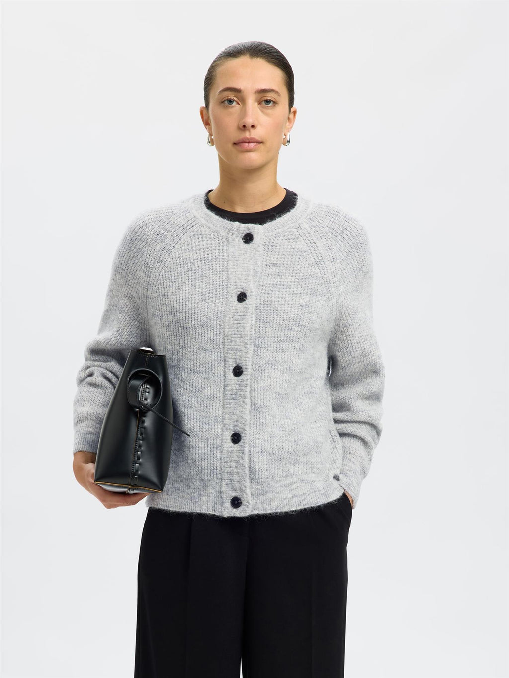 SLFLulu Ls Knit Short Cardigan-light grey