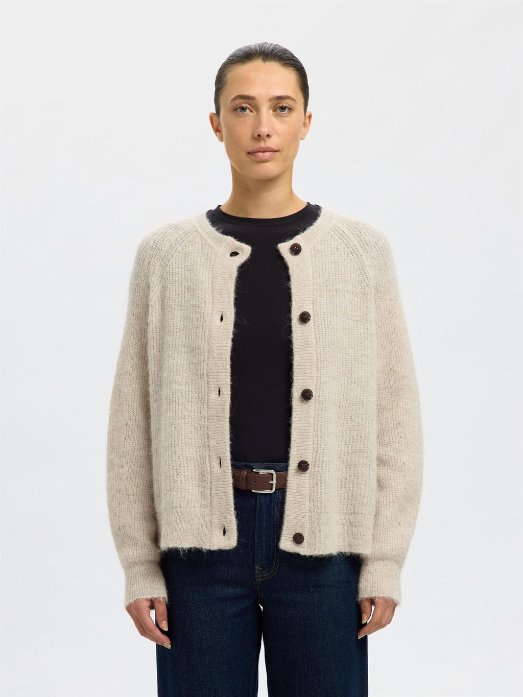 SLFLulu Ls Knit Short Cardigan-birch