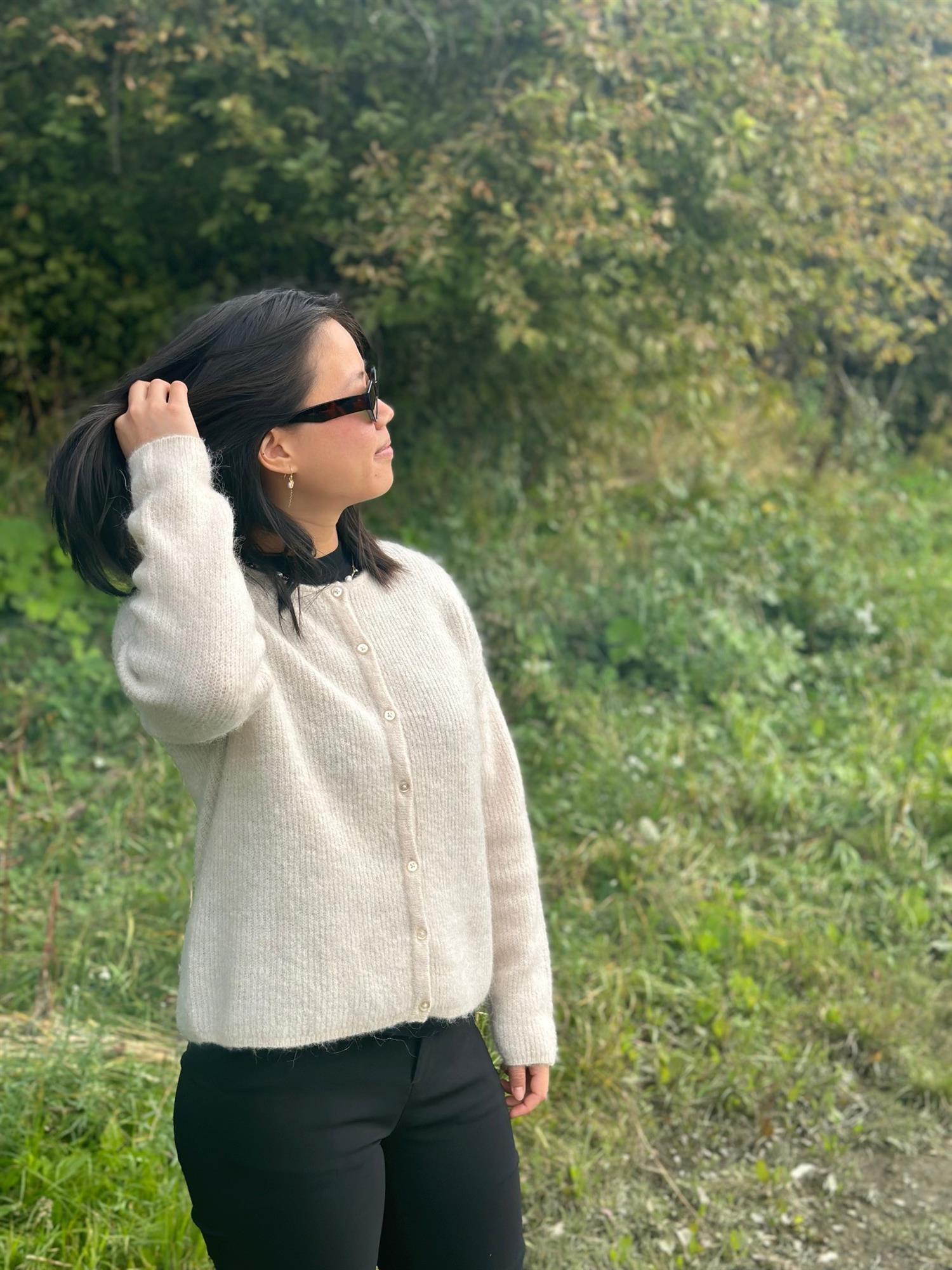 SLFSia Ras LS Knit O-neck cardigan - birch