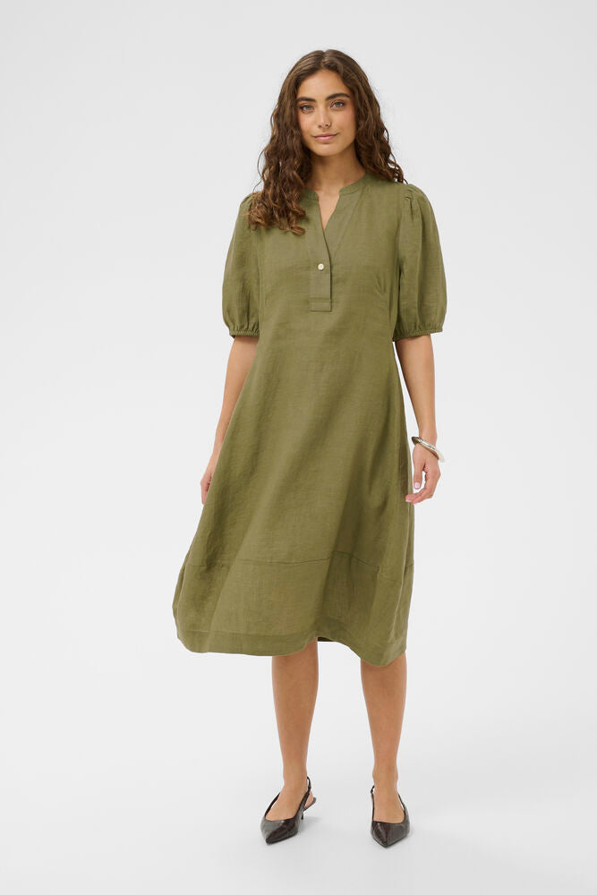 Cuaniela Molly Ss placket Dress-dusky green