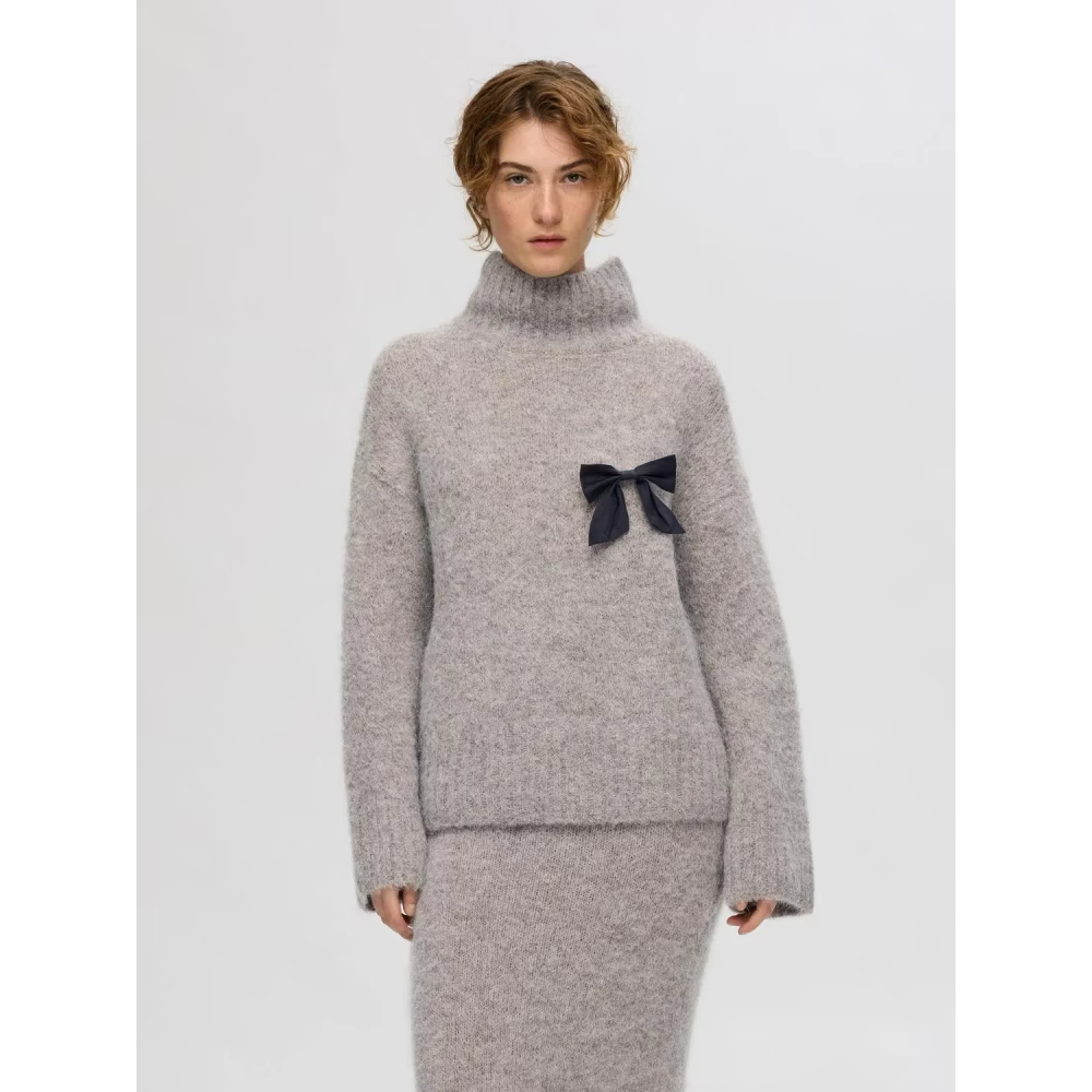 SLFGabella LS Knit High neck - steel gray